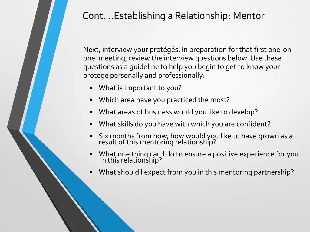 cont establishing a relationship mentor