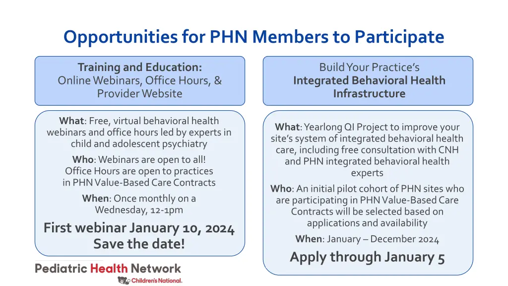 opportunities for phn members to participate