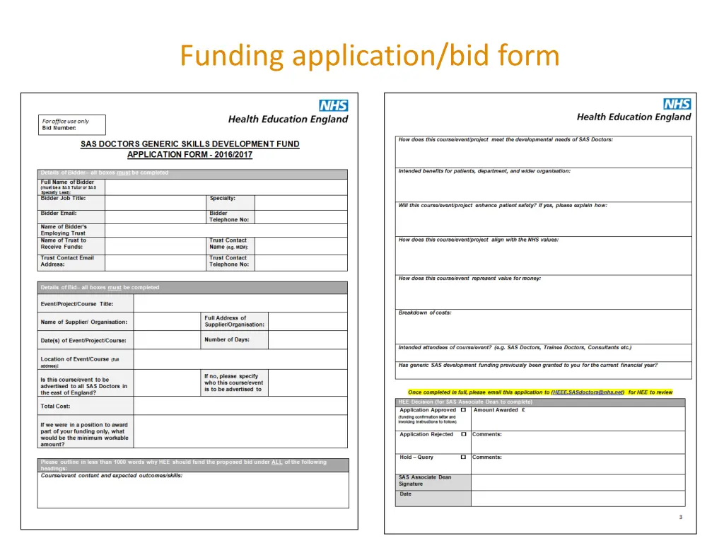 funding application bid form