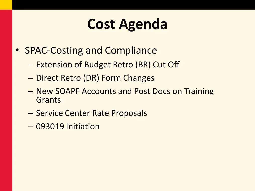 cost agenda