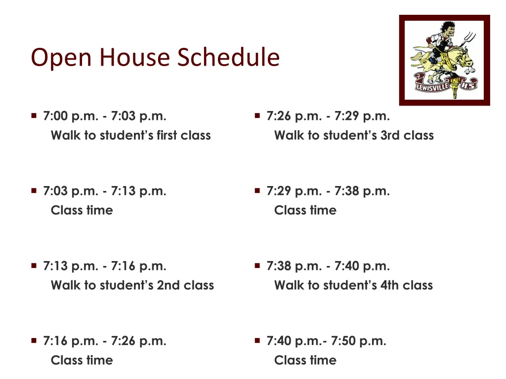 open house schedule