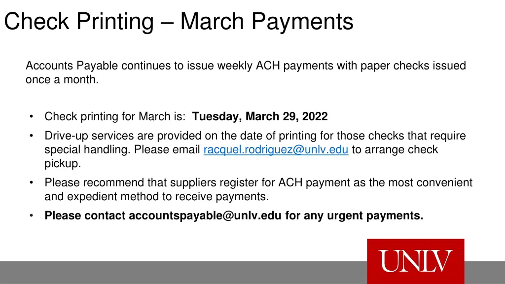 check printing march payments