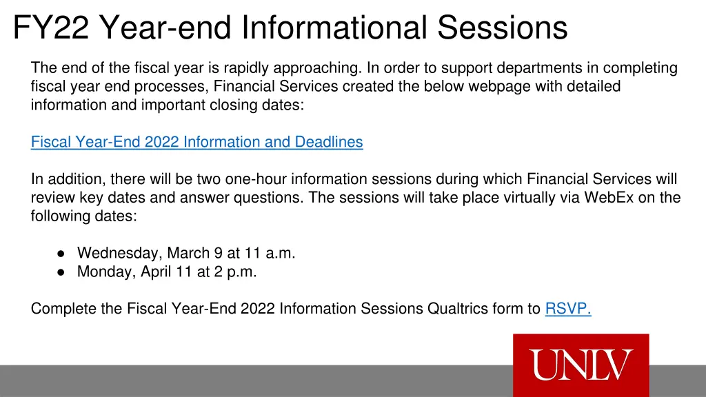 fy22 year end informational sessions