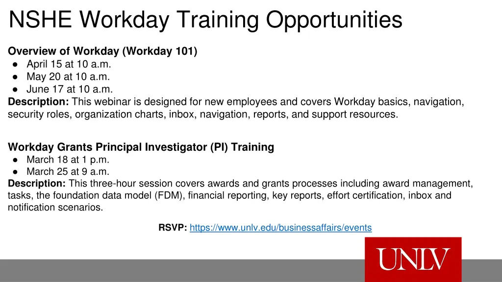 nshe workday training opportunities