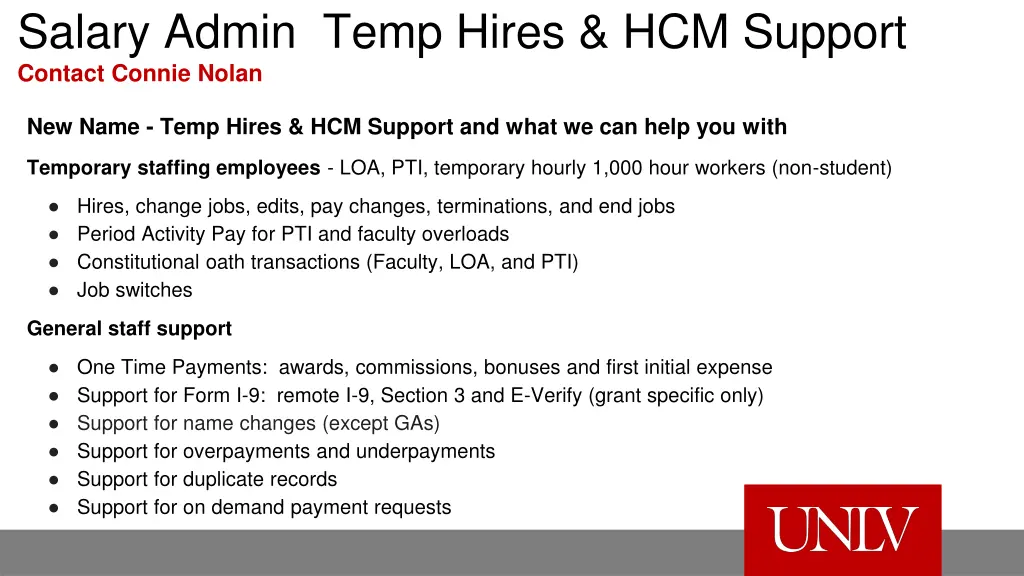 salary admin temp hires hcm support contact