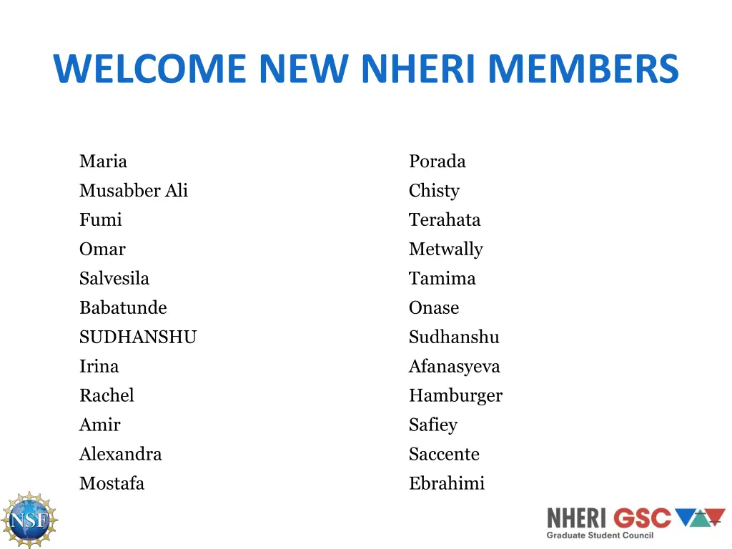 welcome new nheri members