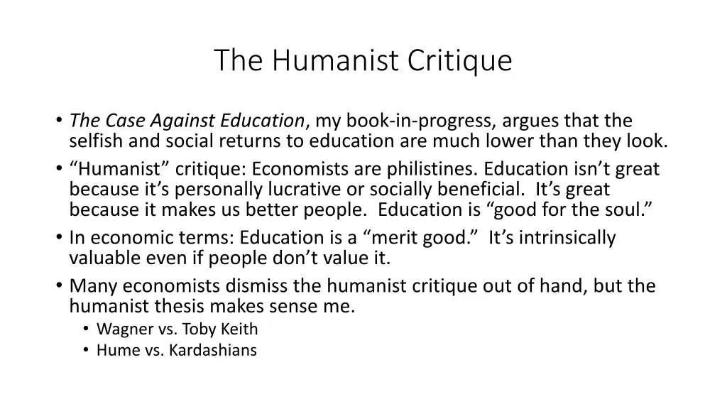 the humanist critique