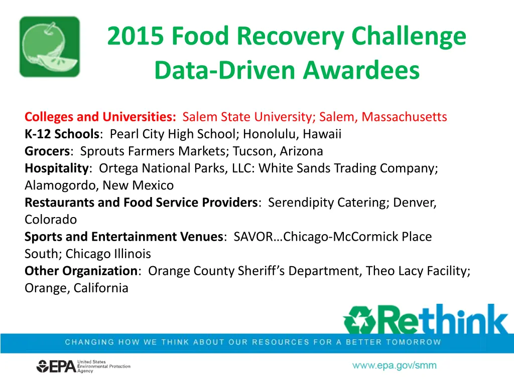 2015 food recovery challenge data driven awardees