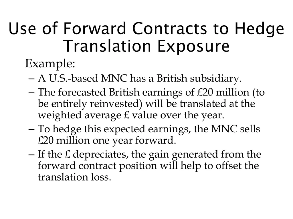 use of forward contracts to hedge translation 1