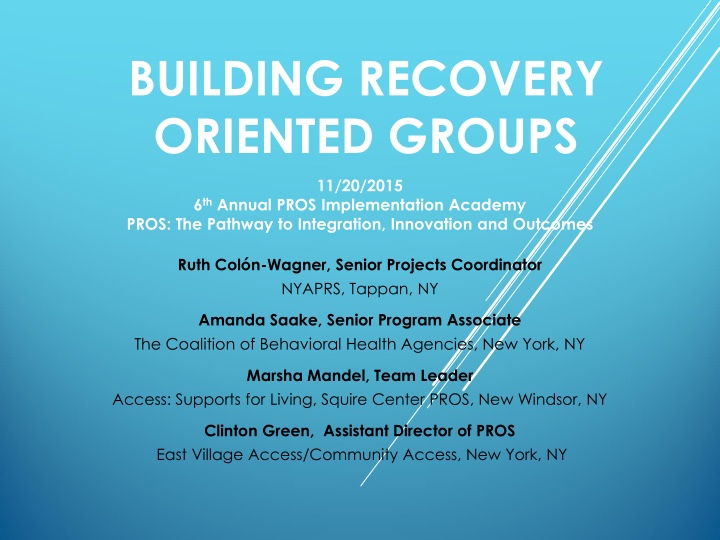 building recovery oriented groups