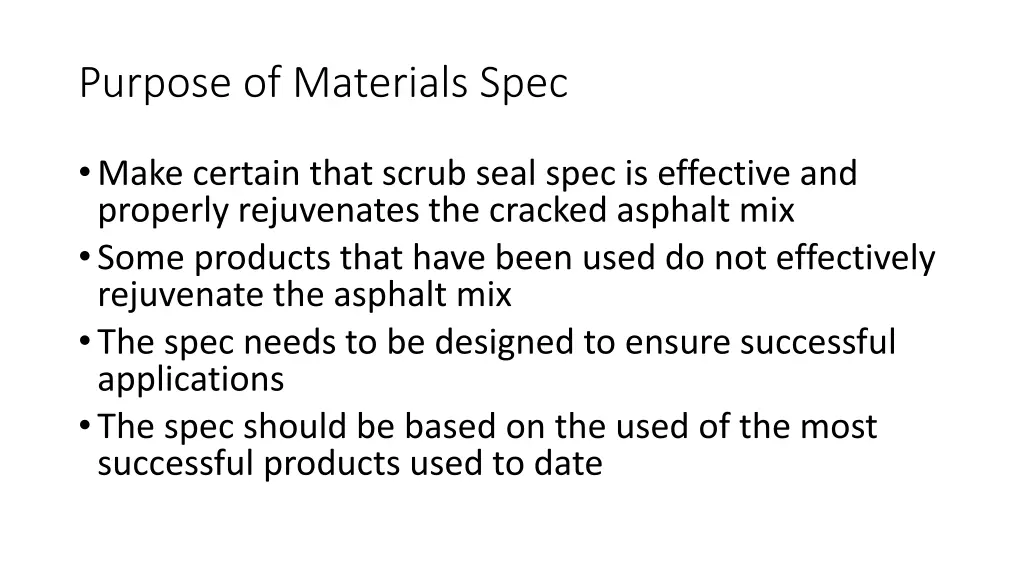 purpose of materials spec