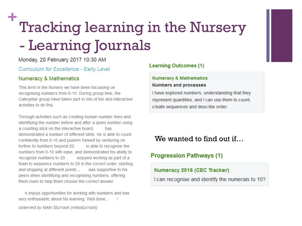 tracking learning in the nursery learning journals