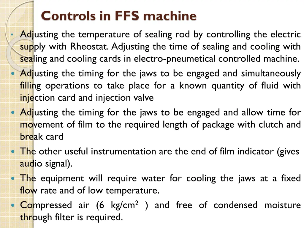 controls in ffs machine