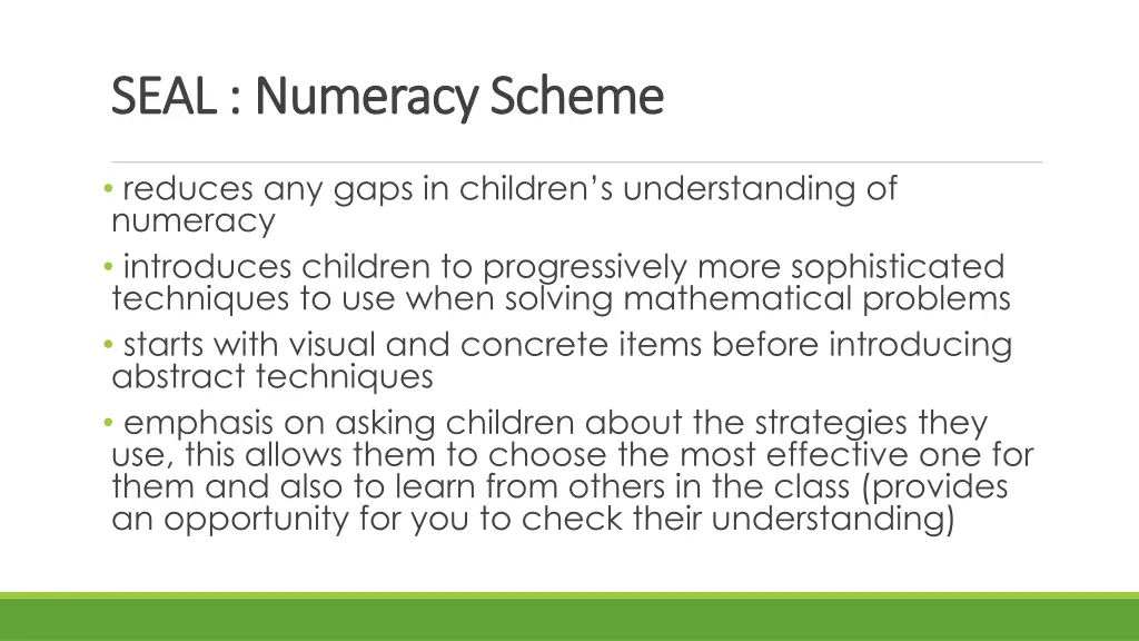 seal numeracy scheme seal numeracy scheme