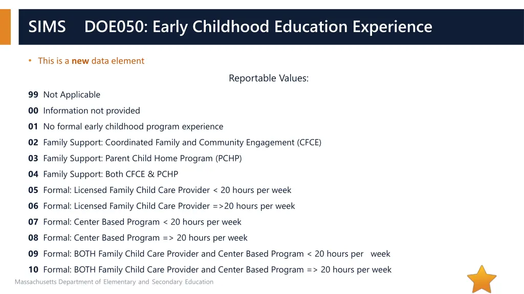 sims doe050 early childhood education experience