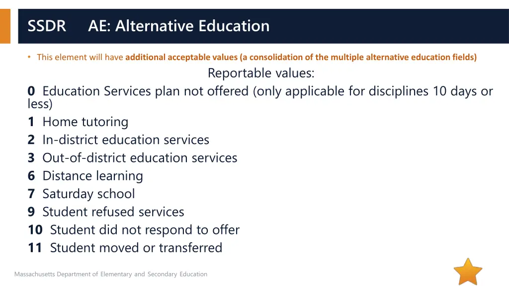 ssdr ae alternative education