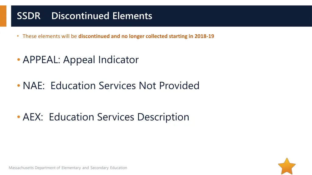 ssdr discontinued elements