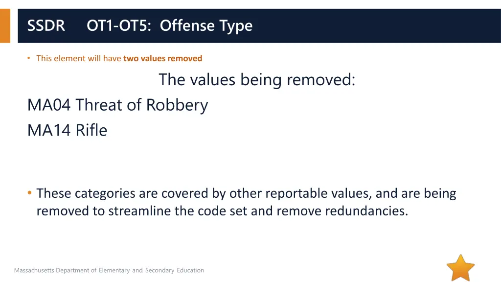 ssdr ot1 ot5 offense type