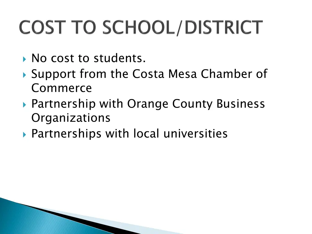 no cost to students support from the costa mesa