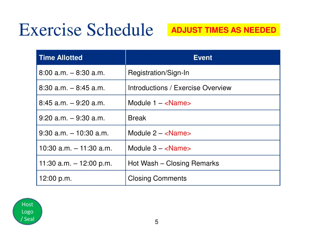 exercise schedule