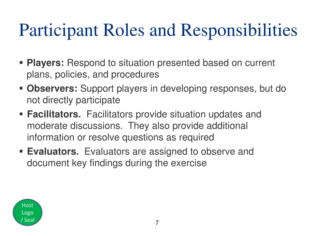 participant roles and responsibilities