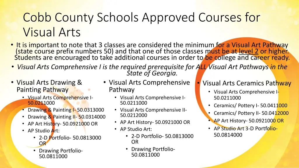 cobb county schools approved courses for visual