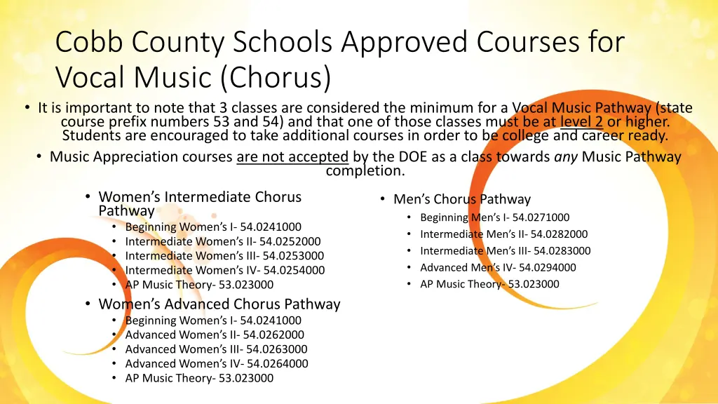 cobb county schools approved courses for vocal