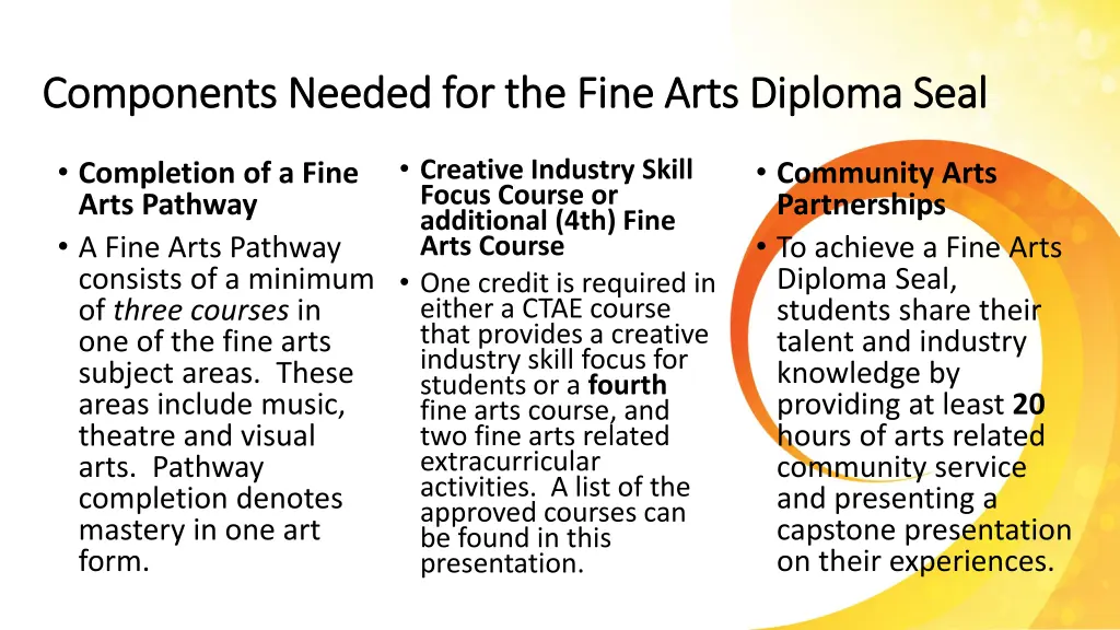 components needed for the fine arts diploma seal