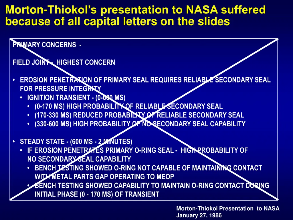 morton thiokol s presentation to nasa suffered