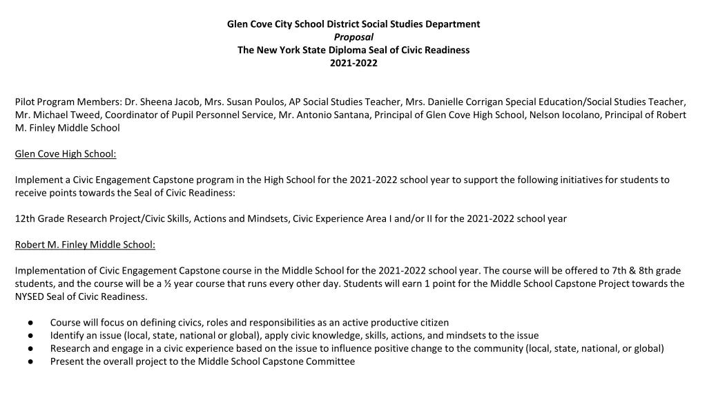 glen cove city school district social studies