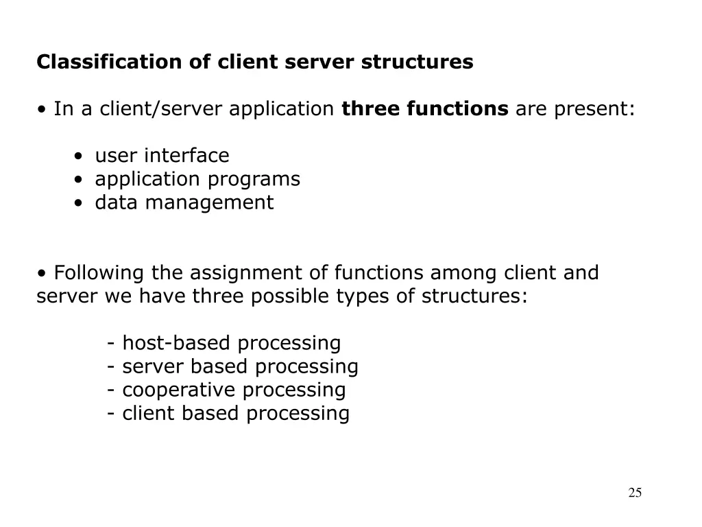 classification of client server structures