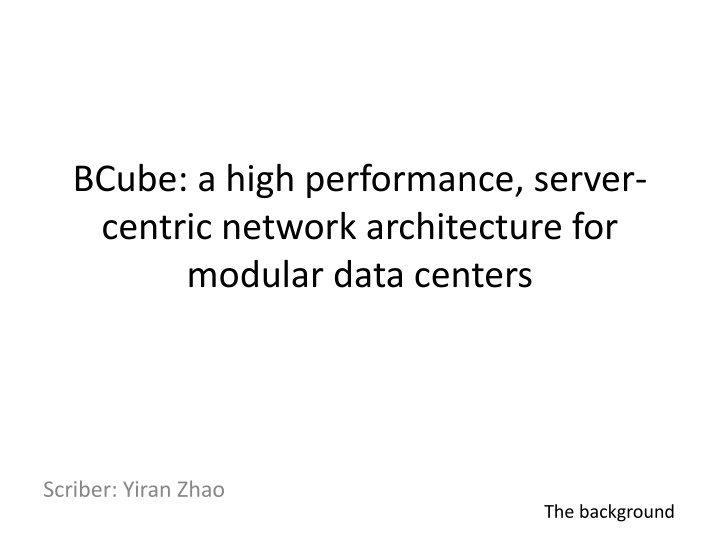 bcube a high performance server centric network