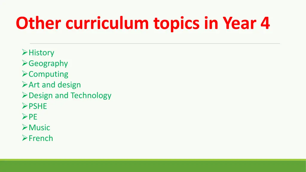 other curriculum topics in year 4