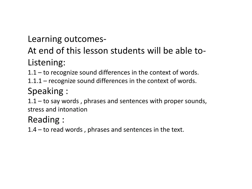 learning outcomes at end of this lesson students