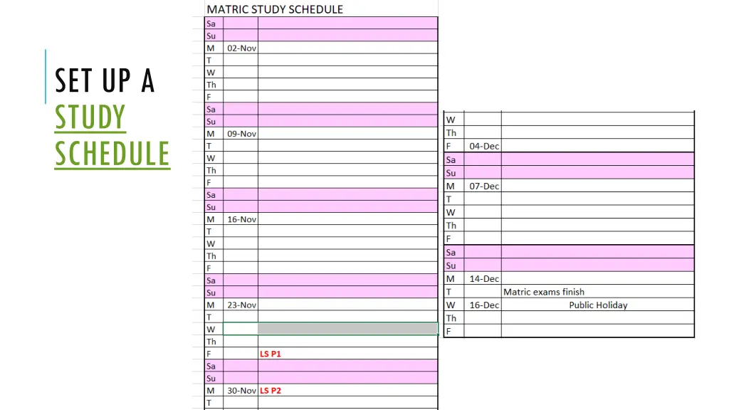 set up a study schedule