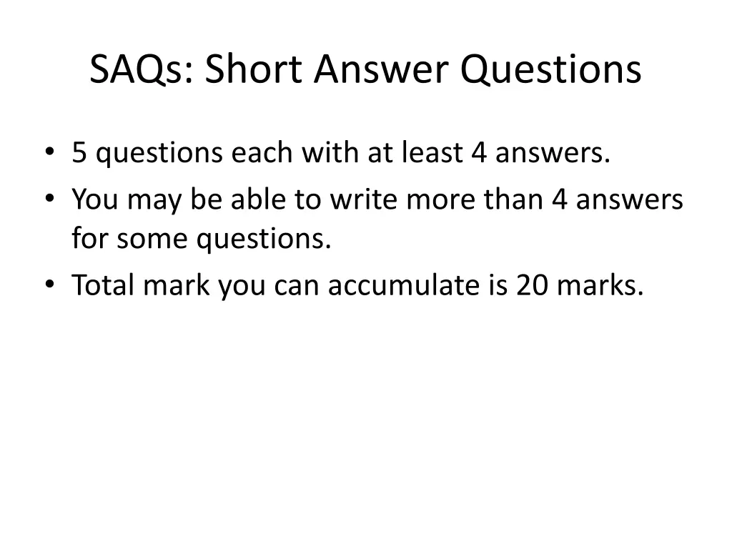 saqs short answer questions