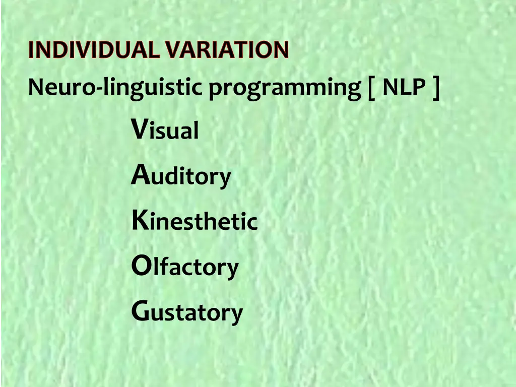 individual variation neuro linguistic programming