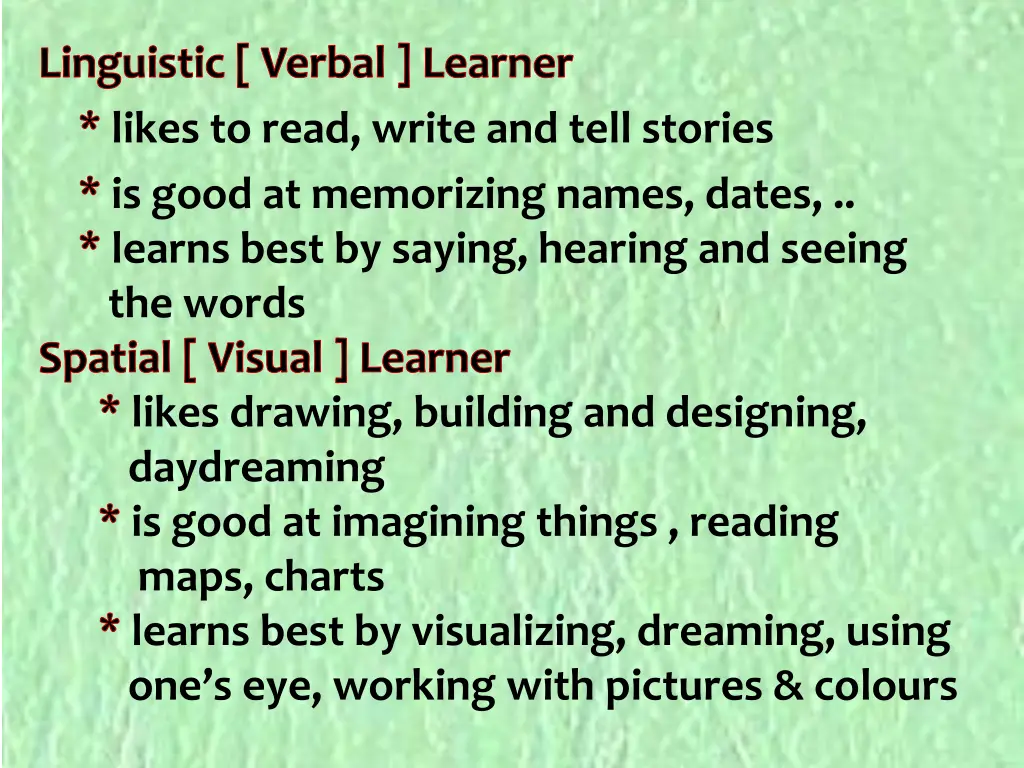 linguistic verbal learner likes to read write