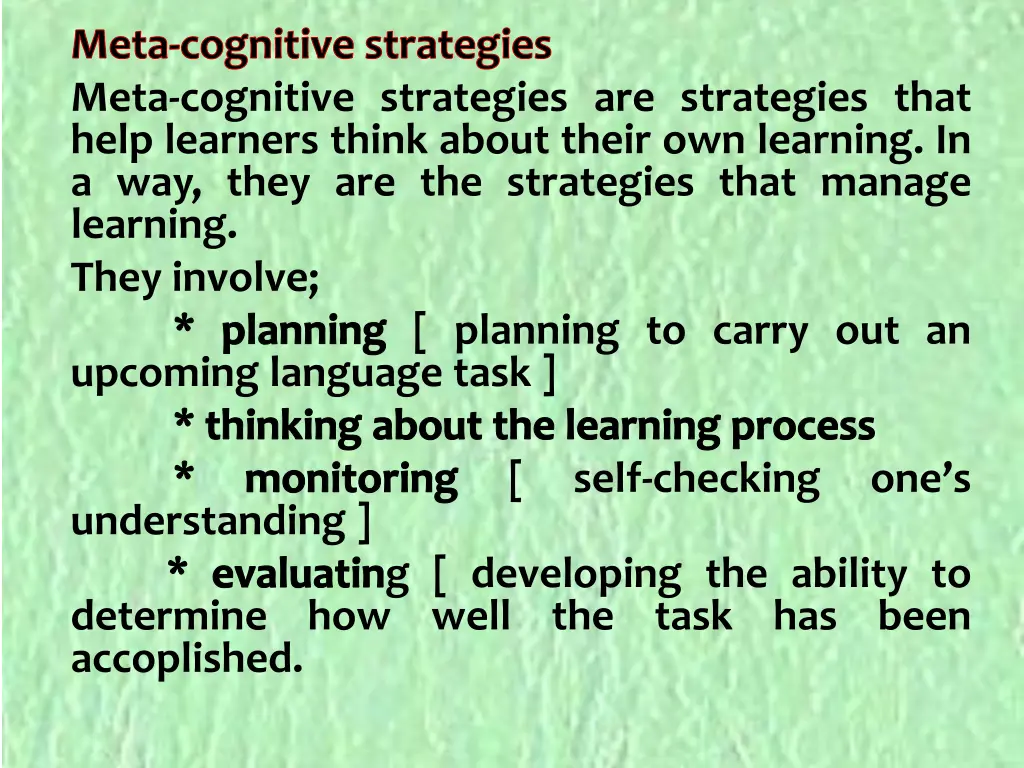 meta cognitive strategies meta cognitive