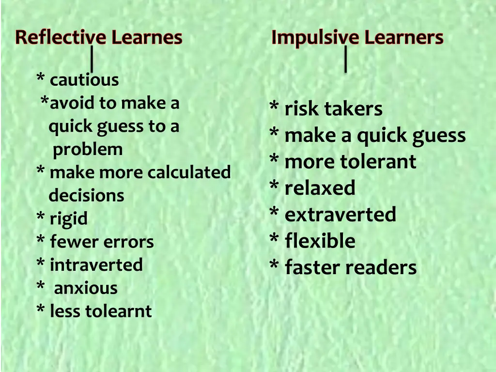 reflective learnes impulsive learners cautious