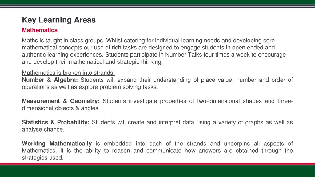 key learning areas mathematics