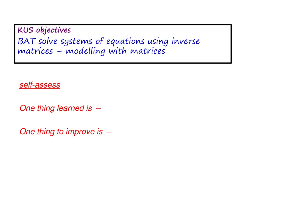 kus objectives bat solve systems of equations