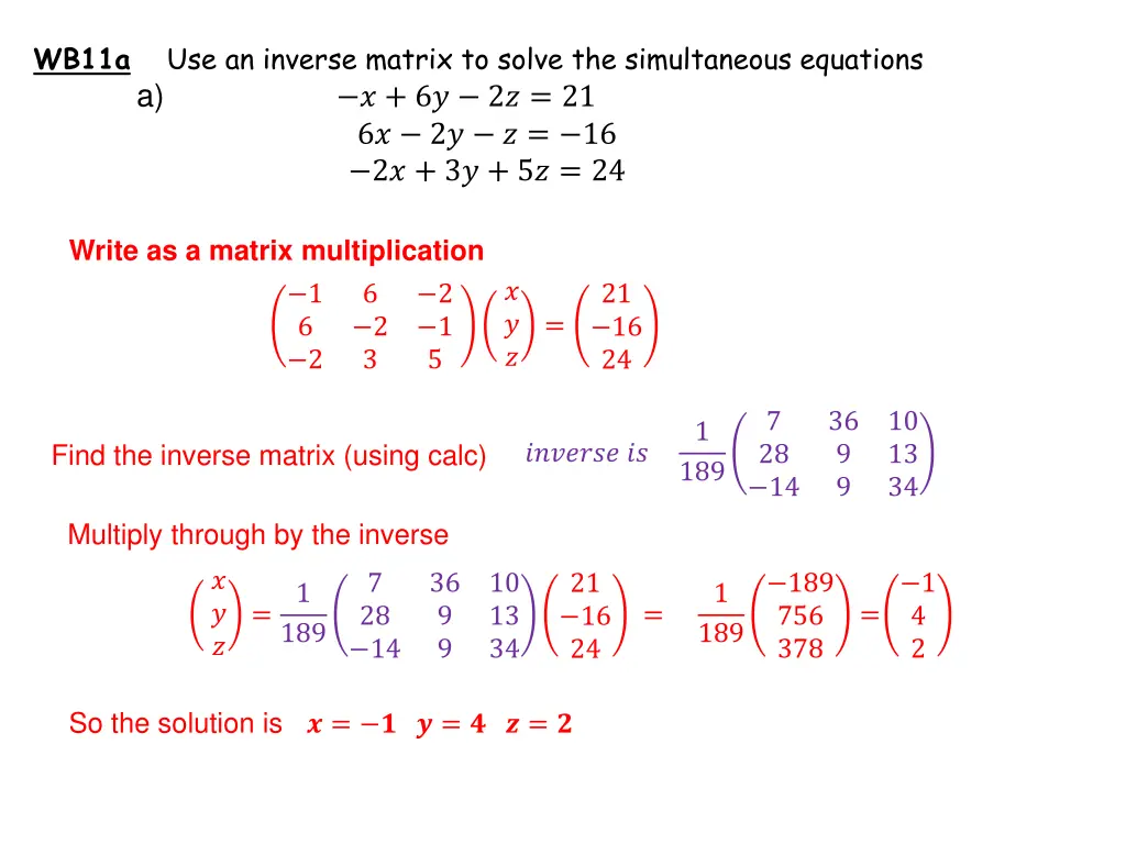 wb11a use an inverse matrix to solve