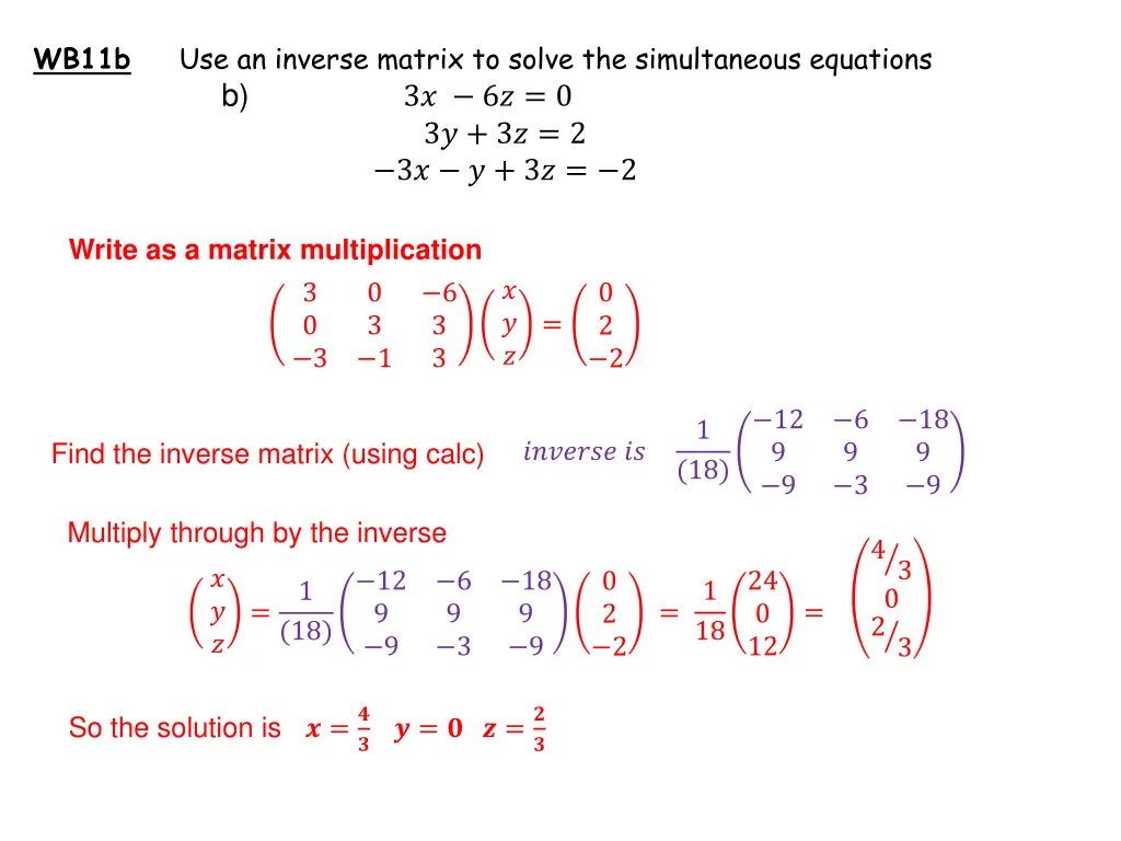 wb11b use an inverse matrix to solve