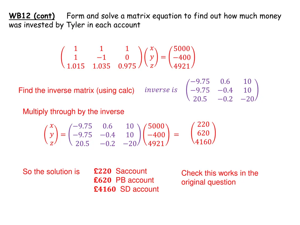 wb12 cont form and solve a matrix equation