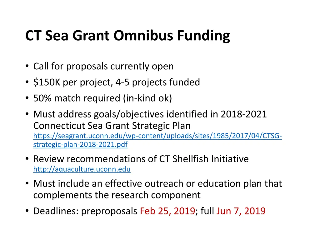 ct sea grant omnibus funding