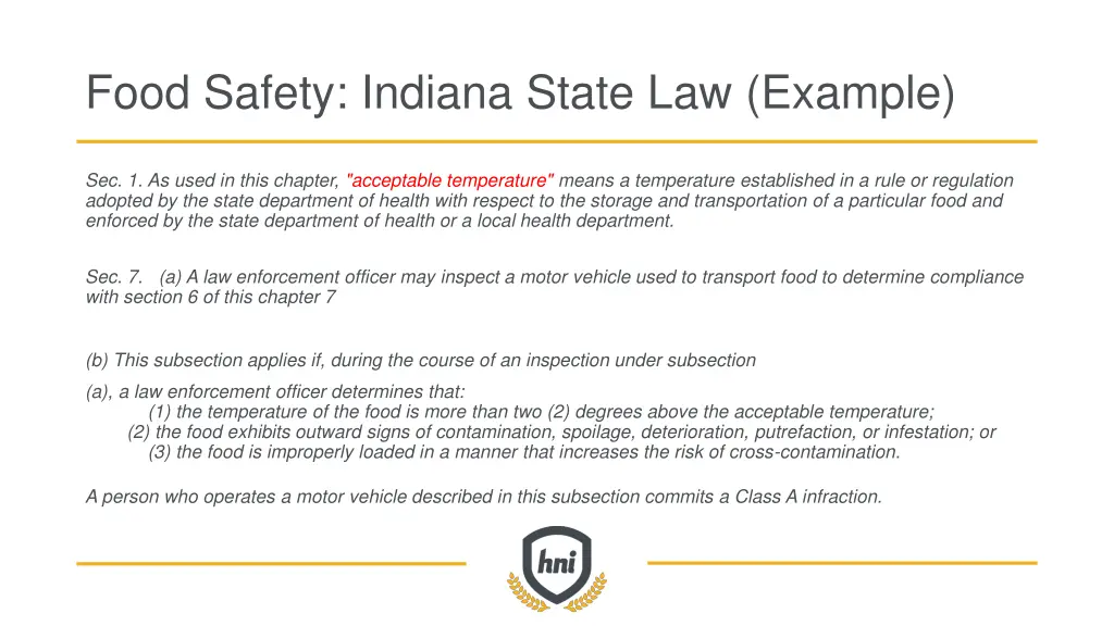 food safety indiana state law example