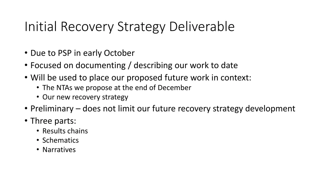 initial recovery strategy deliverable