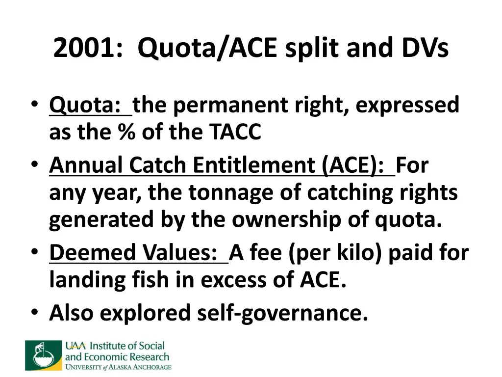 2001 quota ace split and dvs