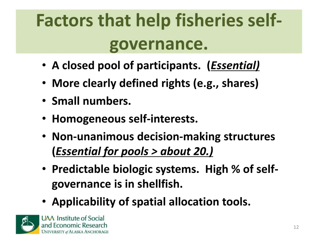 factors that help fisheries self governance